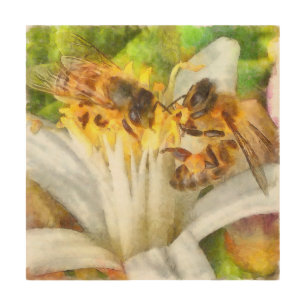 Honey Bees On Lemon Blossom Watercolor Art