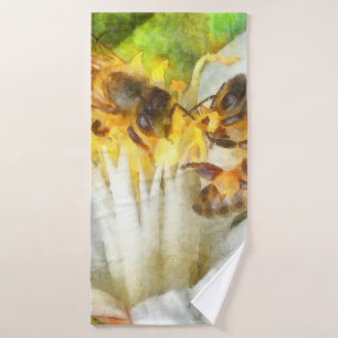 Honey Bees On Lemon Blossom Watercolor Art Bath Towel