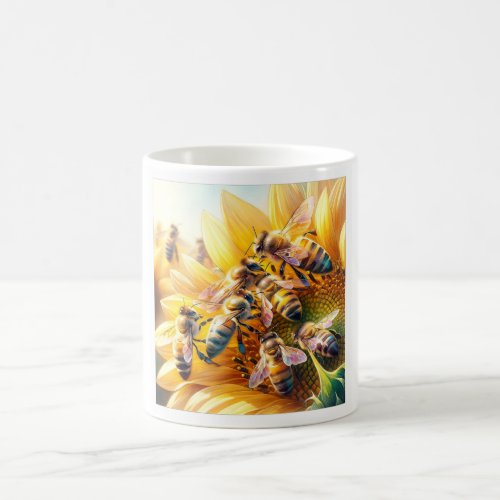 Honey Bees on Sunflower REF197 _ Watercolor Coffee Mug