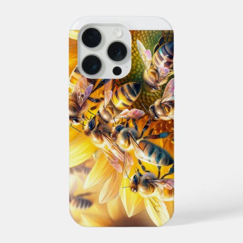 Honey Bees on Sunflower REF197 _ Watercolor iPhone 15 Pro Case