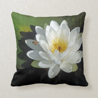 Honey Bees on Water Lily Throw Pillow