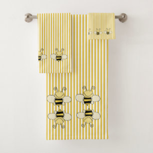 Honey Bees on Yellow Stripes Bath Towel Set