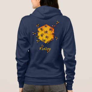 Honey bees • Orange and Navy blue • Custom Name Hoodie