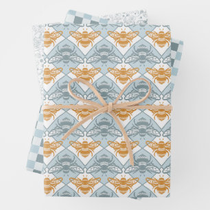 Honey Bees Pattern Matching Set Wrapping Paper Sheets