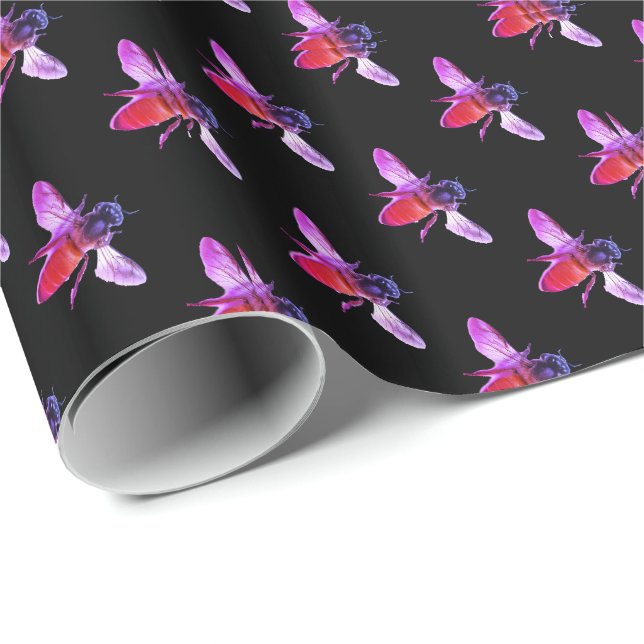 Honey Bee's  pink purple insect Wrapping Paper (Roll Corner)