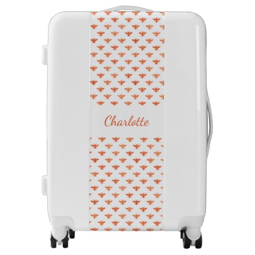 Honey bees rose gold white monogram honeymoon luggage