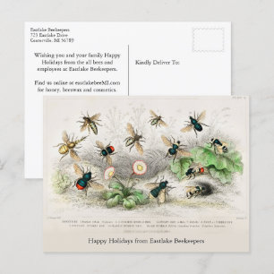 Honey Bees Vintage Holiday Postcard
