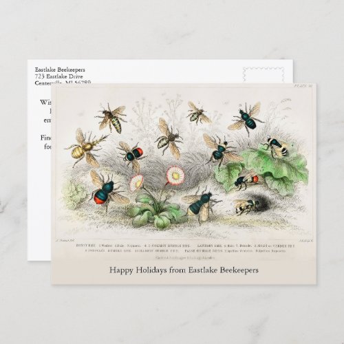 Honey Bees Vintage Holiday Postcard
