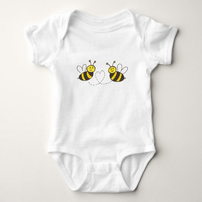 Honey Bees with Heart Baby Bodysuit (Front)