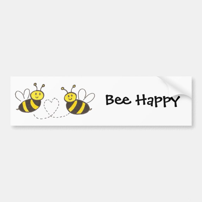 Honey Bees with Heart Bee Happy Bumper Sticker (Front)
