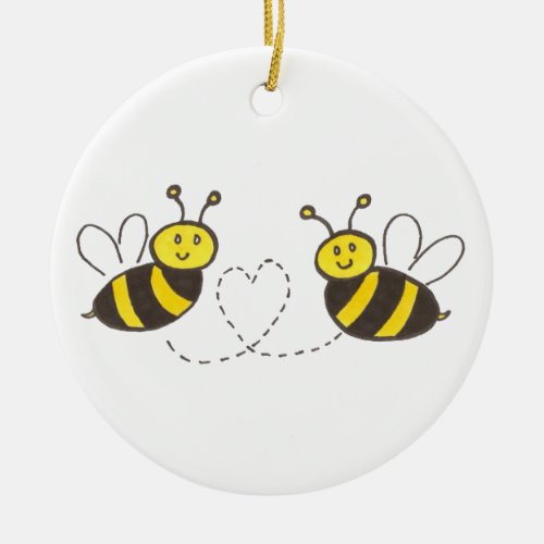 Honey Bees with Heart Ceramic Ornament