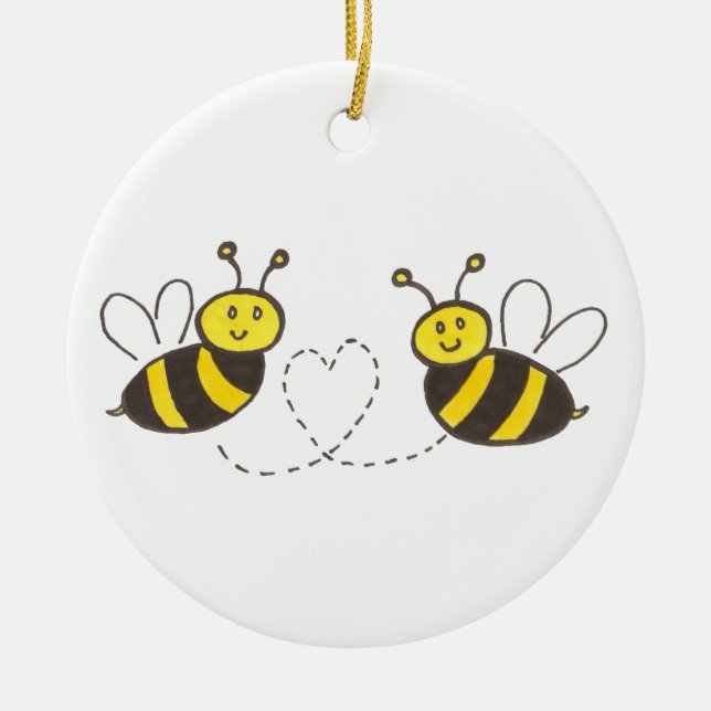 Honey Bees with Heart Ceramic Ornament (Front)