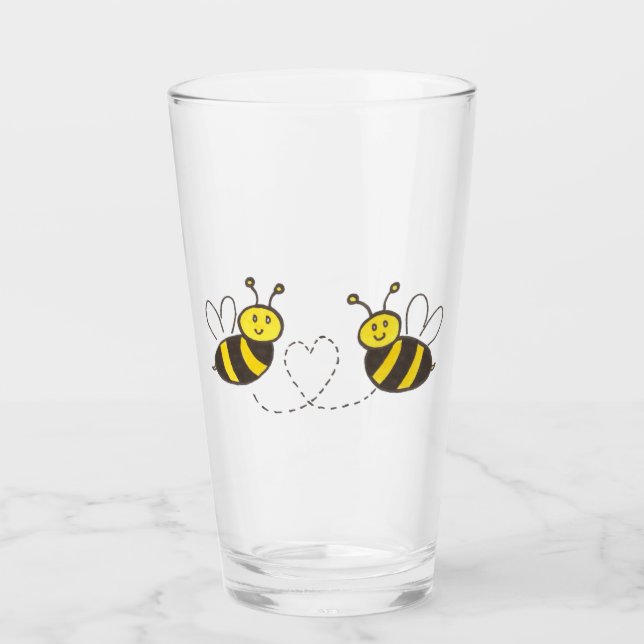 Honey Bees with Heart Cute Illustration Glass (Front)