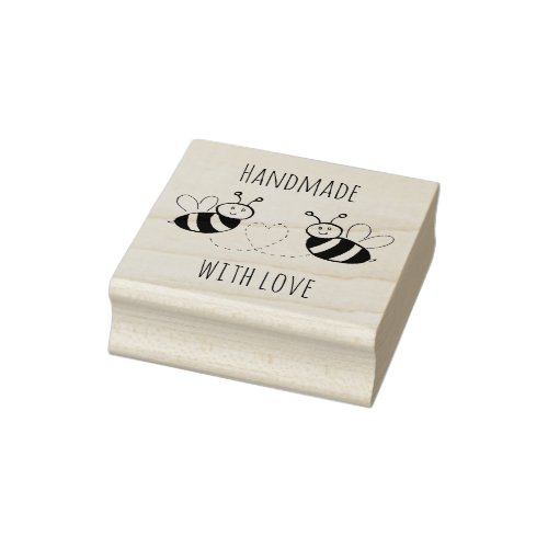 Honey Bees with Heart Handmade with Love Rubber Stamp