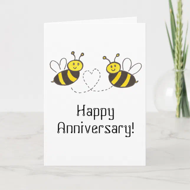 Honey Bees with Heart Happy Anniversary Card | Zazzle