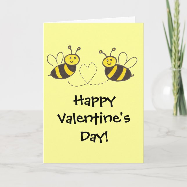 Honey Bees with Heart Happy Valentine's Day! Holiday Card (Front)