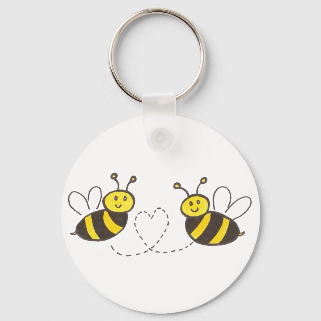 Honey Bees with Heart Keychain (Front)