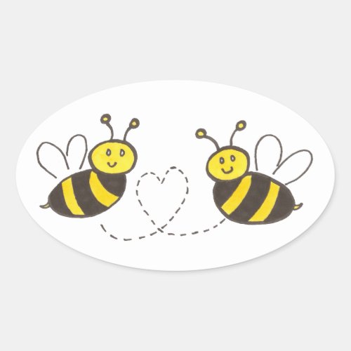 Honey Bees with Heart Oval Sticker