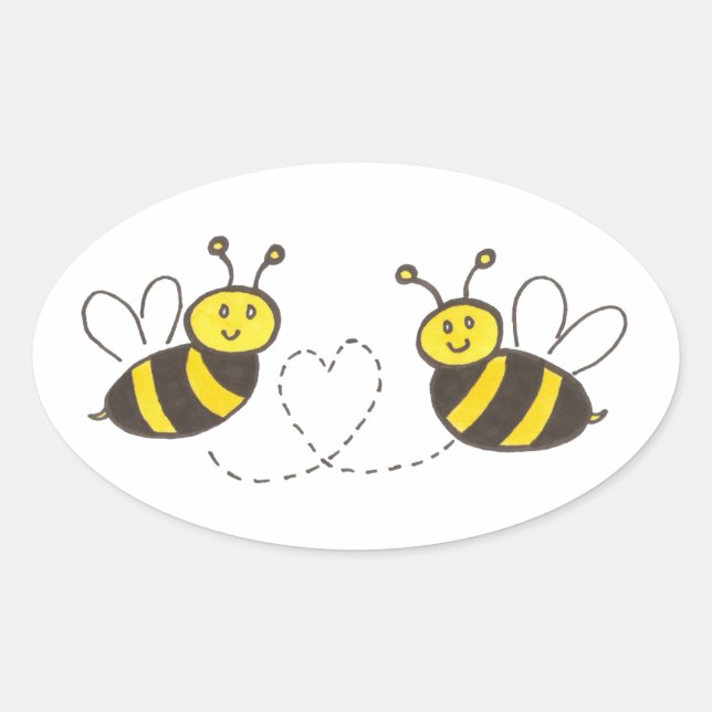 Honey Bees with Heart Oval Sticker (Front)