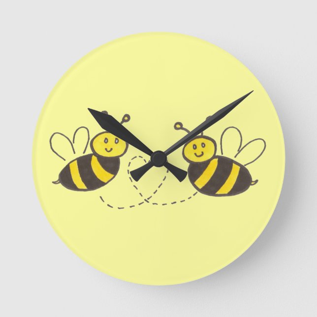 Honey Bees with Heart Round Clock (Front)
