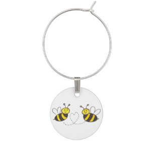 Honey Bees with Heart Wine Glass Charm