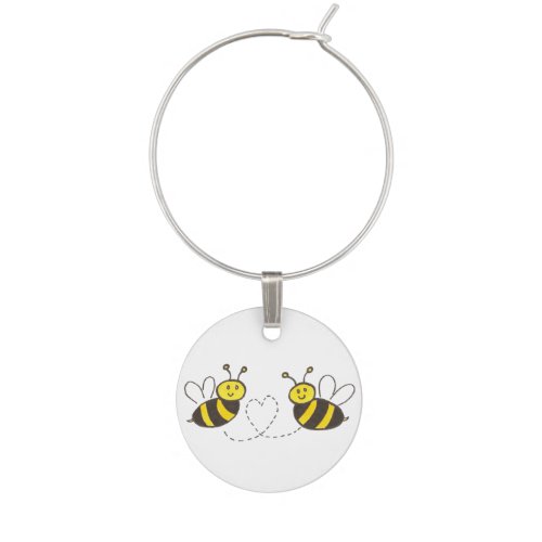 Honey Bees with Heart Wine Glass Charm