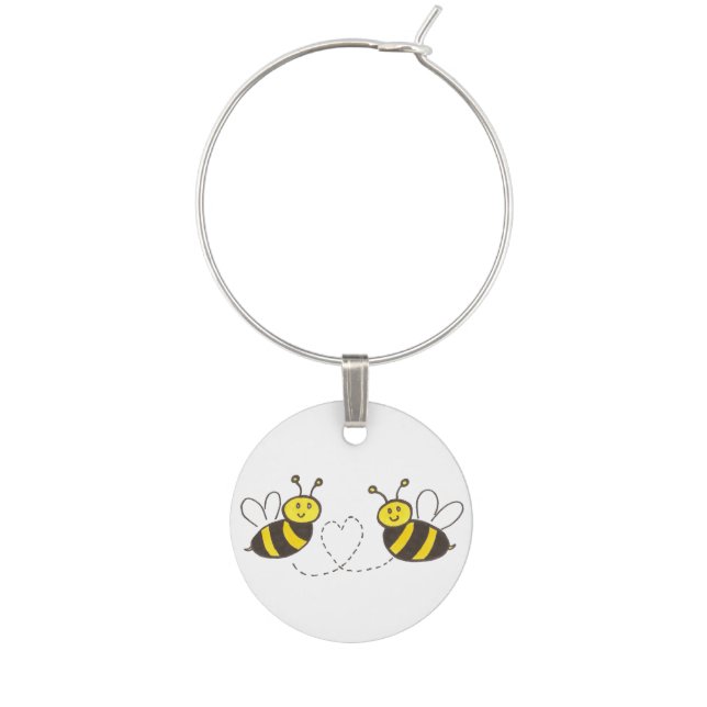 Honey Bees with Heart Wine Glass Charm (Front)