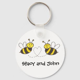 Honey Bees with Heart with Personalized Name Keychain