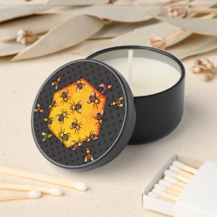 Honey bees with orange yellow hexagon drawing art mini candle favors