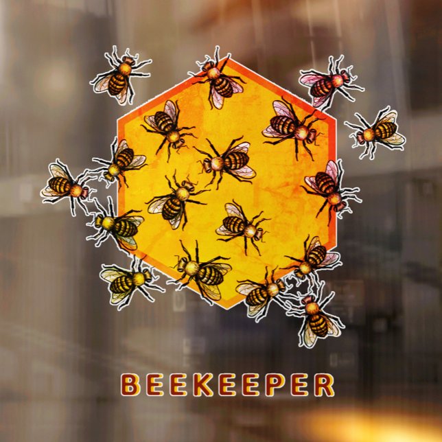 Honey bees with orange yellow hexagon drawing art window cling (Creator Uploaded)