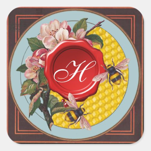 HONEY BEES WITH WILD ROSES RED WAX SEAL MONOGRAM