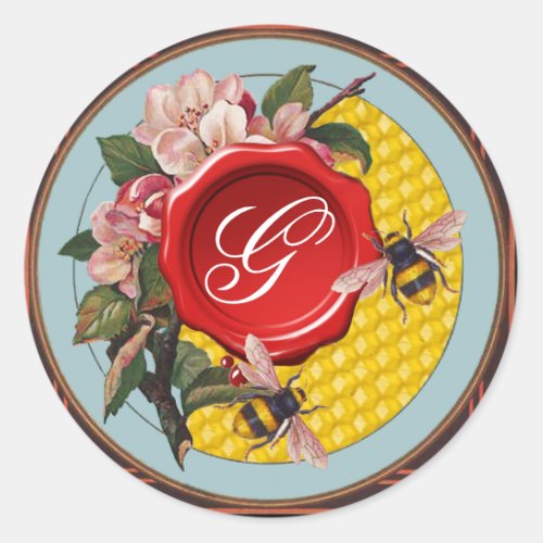 HONEY BEES WITH WILD ROSES RED WAX SEAL MONOGRAM