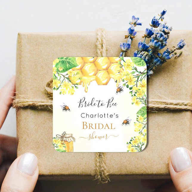 Honey bees yellow florals Bridal Shower Square Sticker (Creator Uploaded)