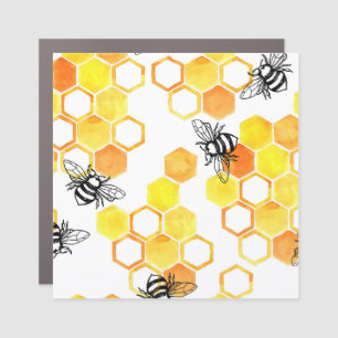 Honey Bees: Yellow Watercolor Pattern Car Magnet