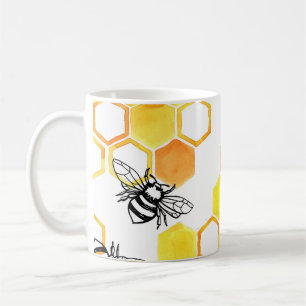 Honey Bees: Yellow Watercolor Pattern Coffee Mug