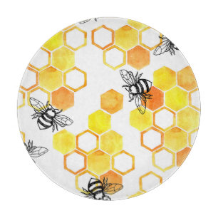 Honey Bees: Yellow Watercolor Pattern Cutting Board