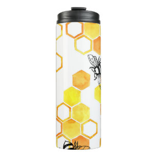 Honey Bees: Yellow Watercolor Pattern Thermal Tumbler