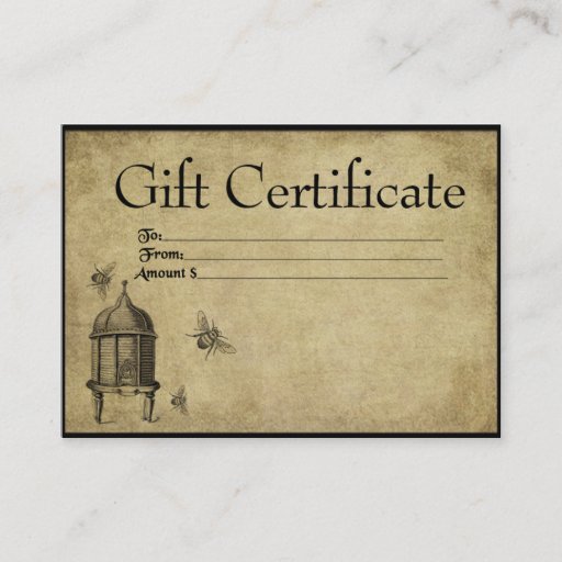Customizable Honey Beeskep &amp; Bees- Prim Gift Certificate Cards Business Card Template