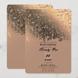 Honey Beige Champagne Golden Sparkle Lights Party Invitation