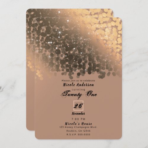 Honey Beige Champagne Golden Sparkle Lights Party Invitation