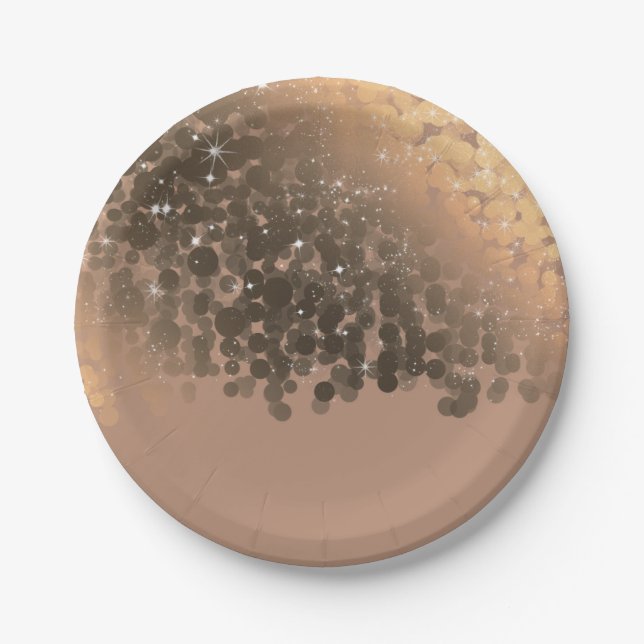 Honey Beige Champagne Golden Sparkle Lights Party Paper Plates (Front)