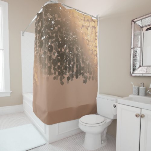 Honey Beige Champagne Golden Sparkle Lights Shower Curtain