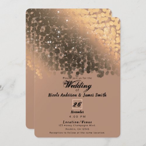 Honey Beige Champagne Golden Sparkle Wedding Invitation