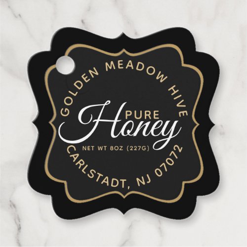 Honey Black and Gold Elegant Script hangtag Favor Tags