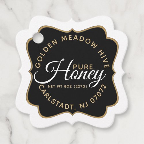 Honey Black and Gold Elegant Script hangtag Favor Tags