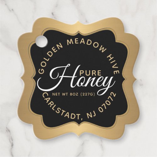 Honey Black and Gold Elegant Script hangtag Favor Tags