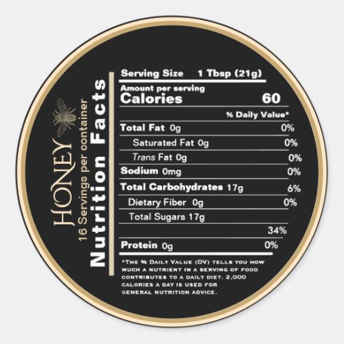 Honey Black and Gold Mini Nutrition Facts Sticker