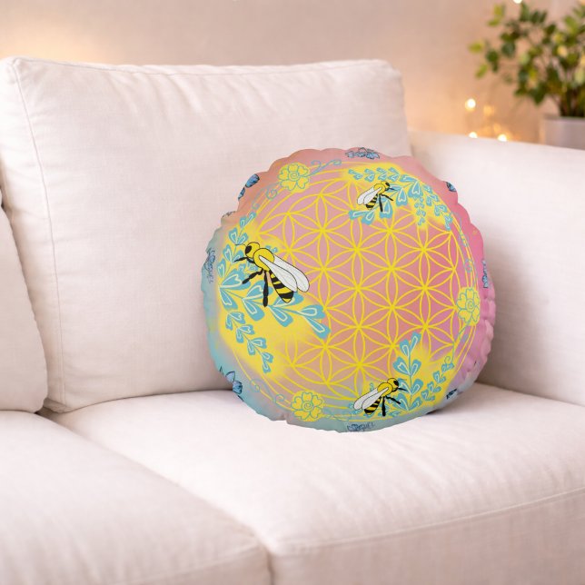 Honey Bloom – Color of Heart Round Pillow (Creator Uploaded)