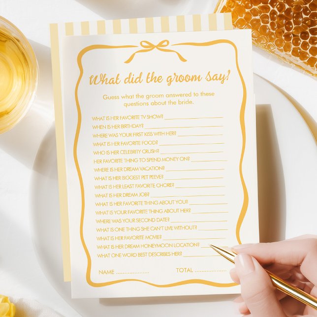 Honey Bridal Shower What did the Groom Say Game Note Card (Creator Uploaded)