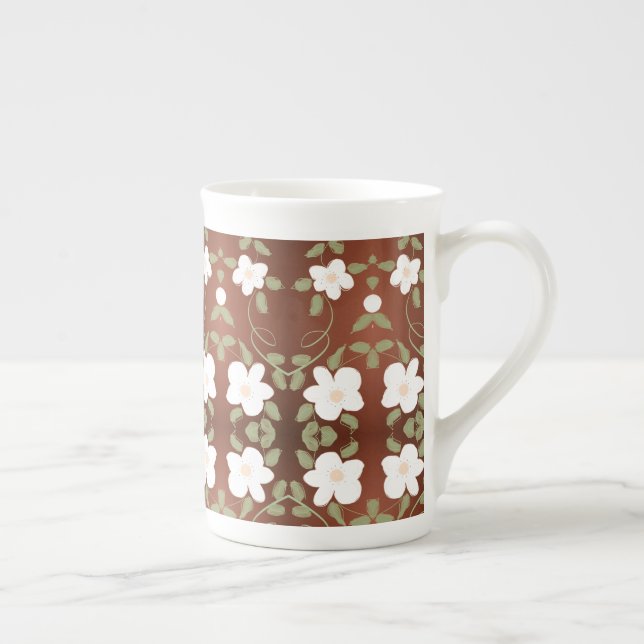 Honey Brown Flowered China Coffee Mug (Right)